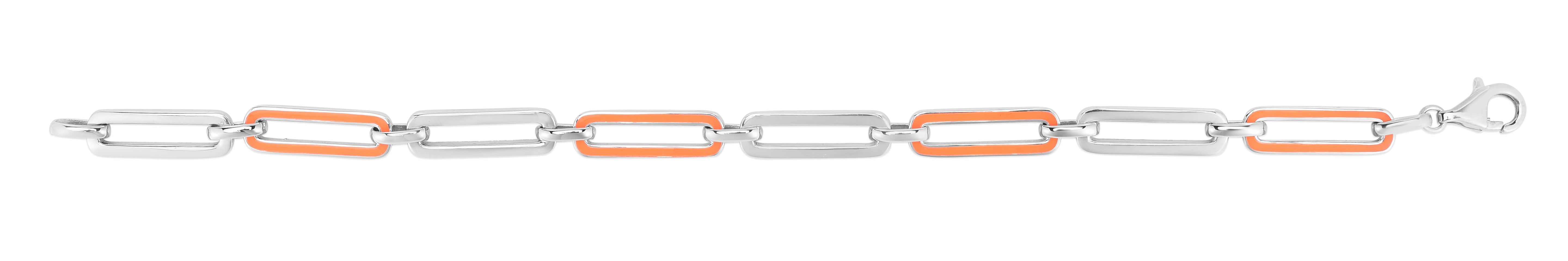 Silver 7" Neon Orange Enamel Paperclip Bracelet with Lobster Clasp.