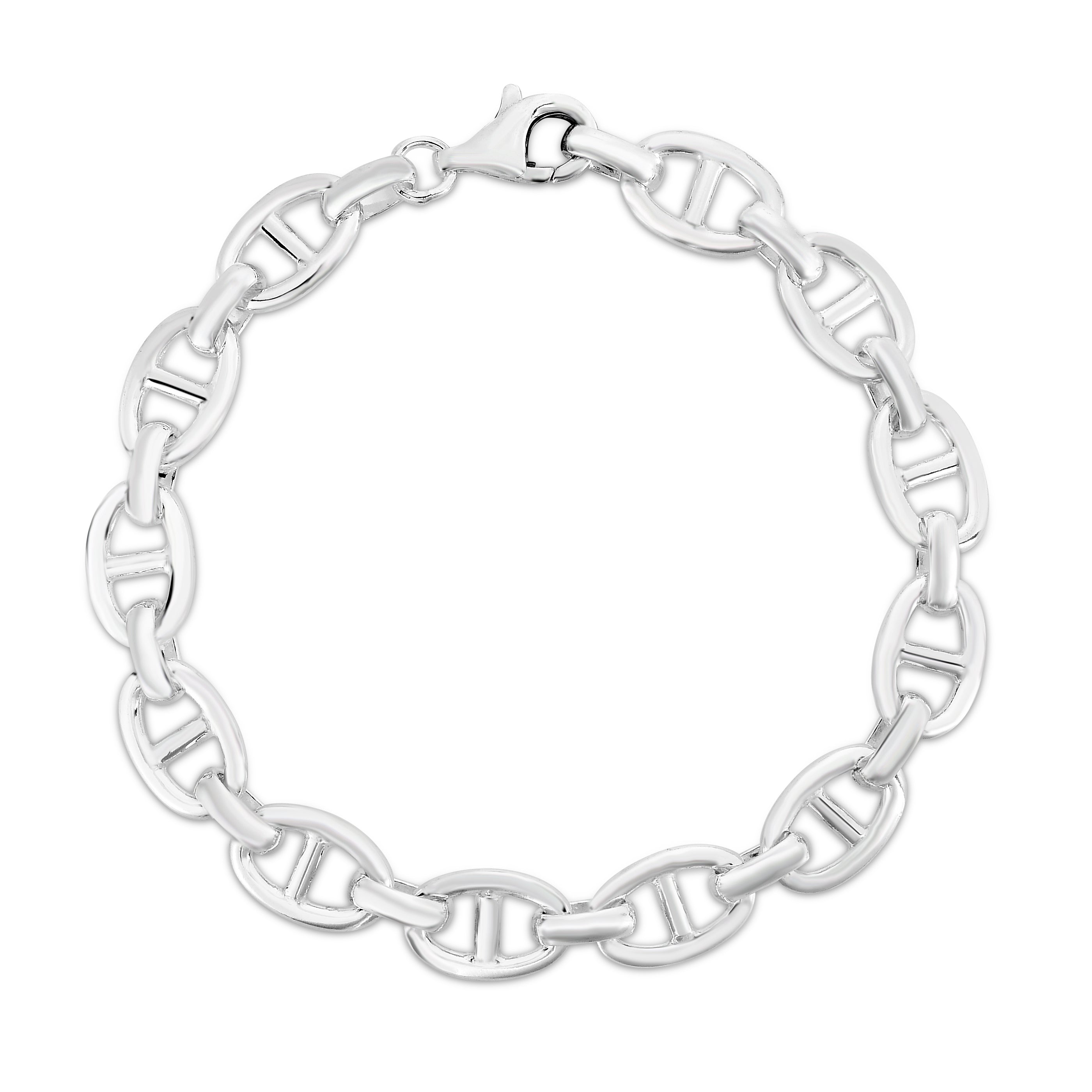 Sterling Silver 7.25" Polished 9mm Puffed Mariner Bracelet with Lobster Clasp