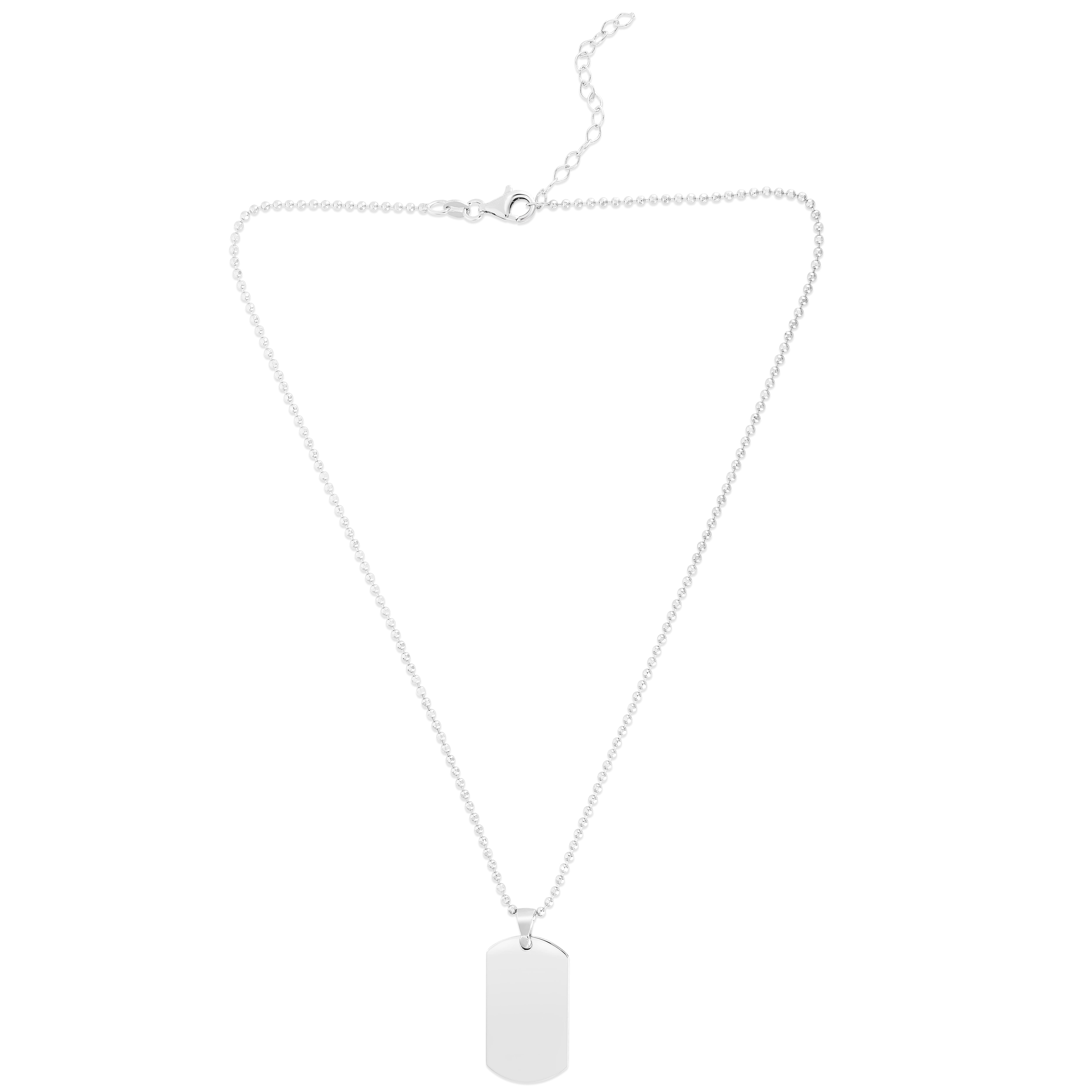 Sterling Silver Polished Rectangular Tag 18" Necklace with Lobster Clasp. Total length 16", includes 2" extender.