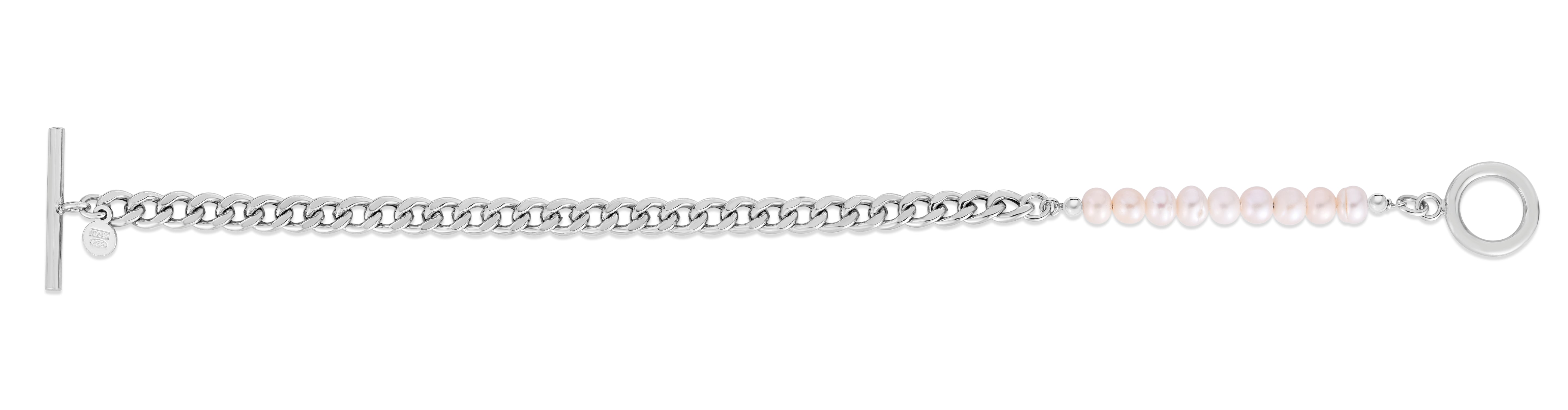 Sterling Silver 7" Polished 4.5mm Pearl Curb Chain Bracelet with Toggle Clasp