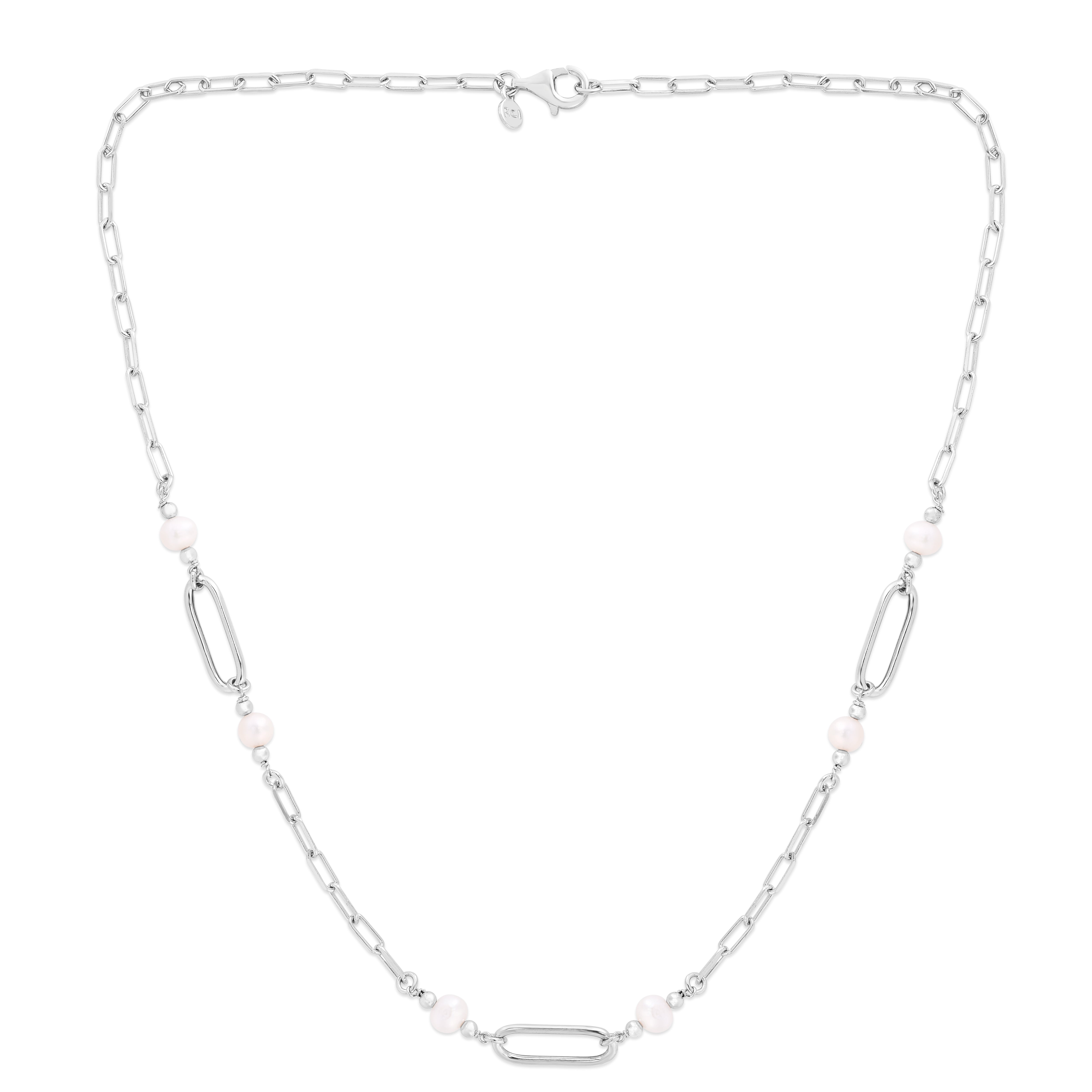 Sterling Silver 18" Polished 5.5mm Pearl Paperclip Necklace with Lobster Clasp