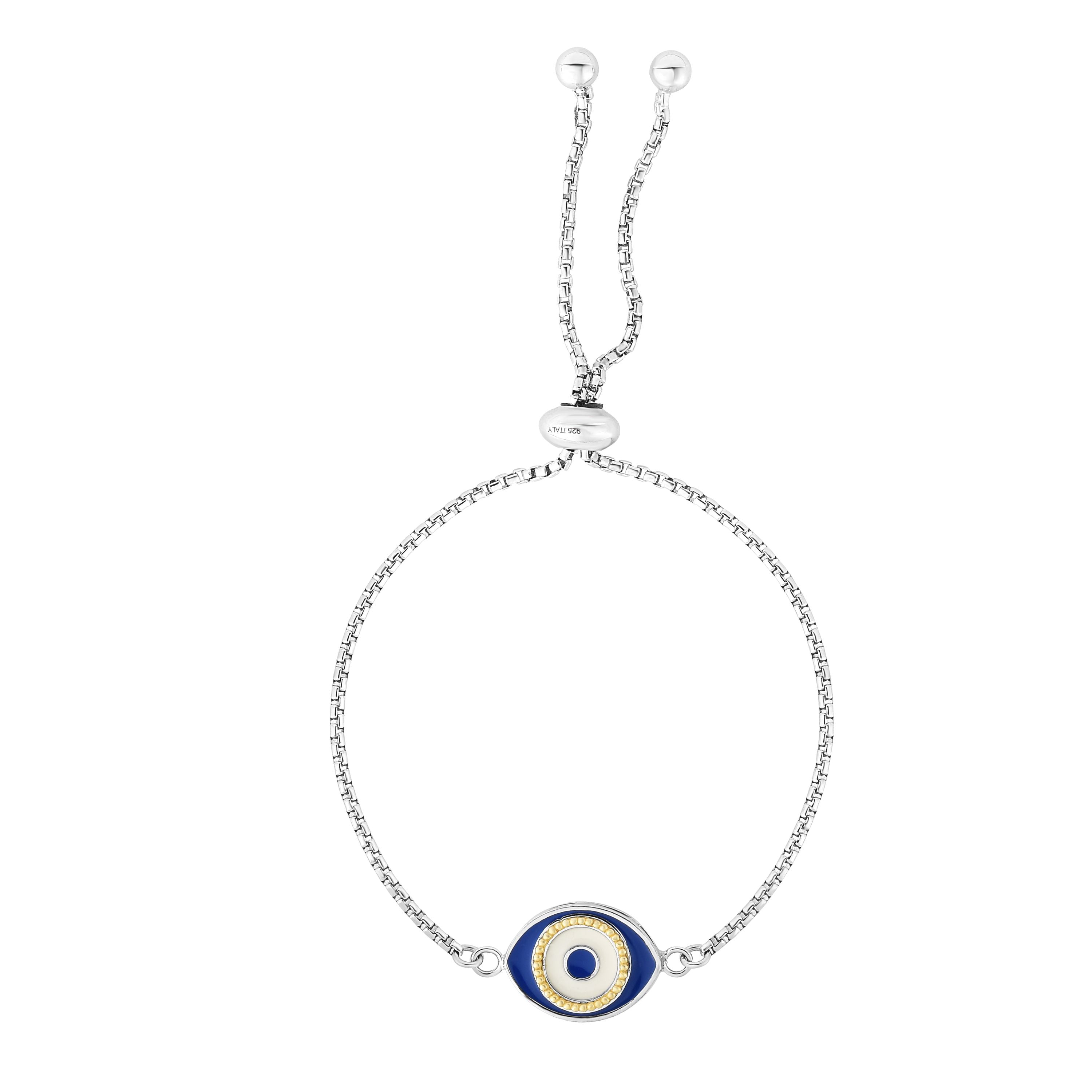 Sterling Silver 9.25" Enamel Evil Eye Friendship Bracelet