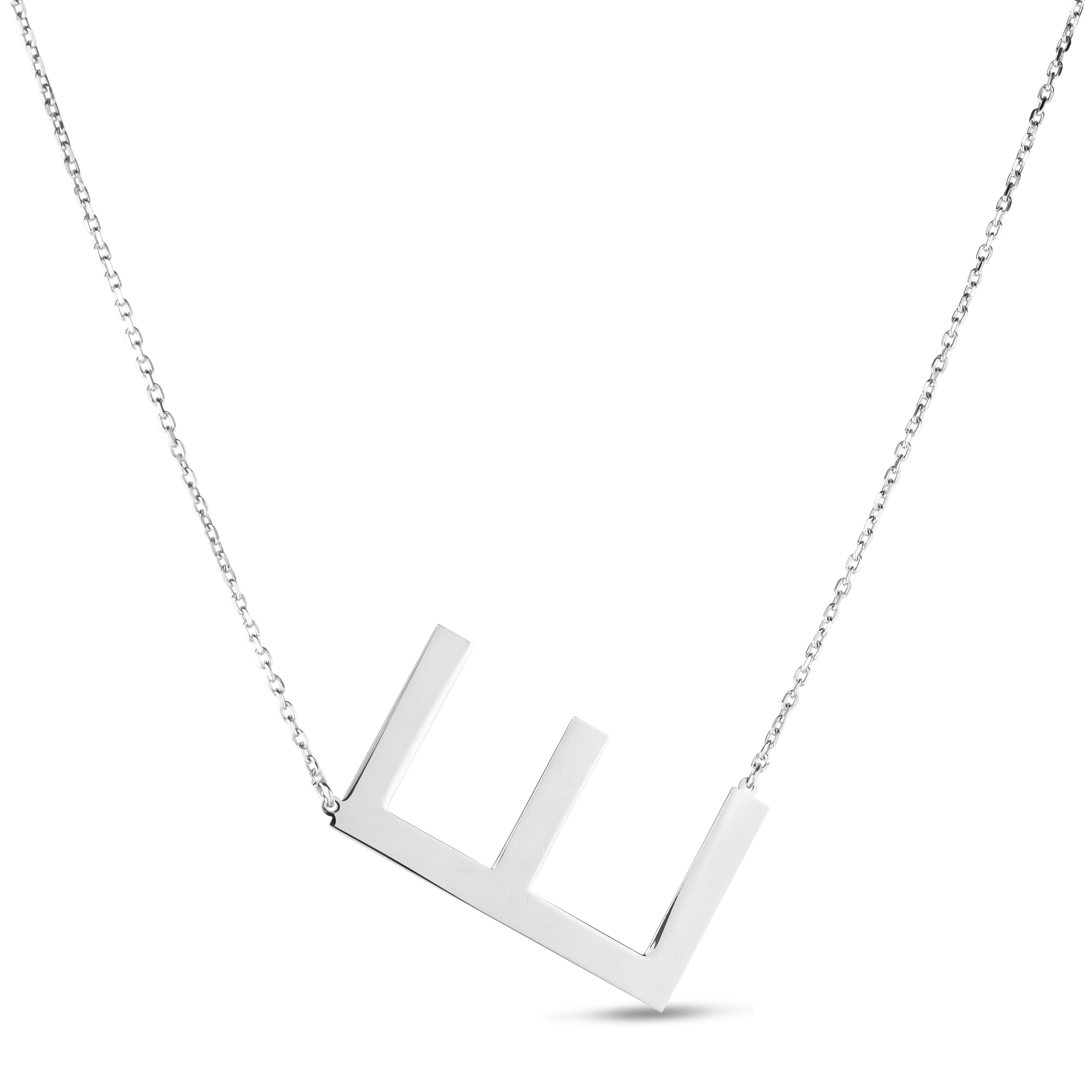 Silver 18" E Letter Necklace with Lobster Clasp. Adjustable to 16".