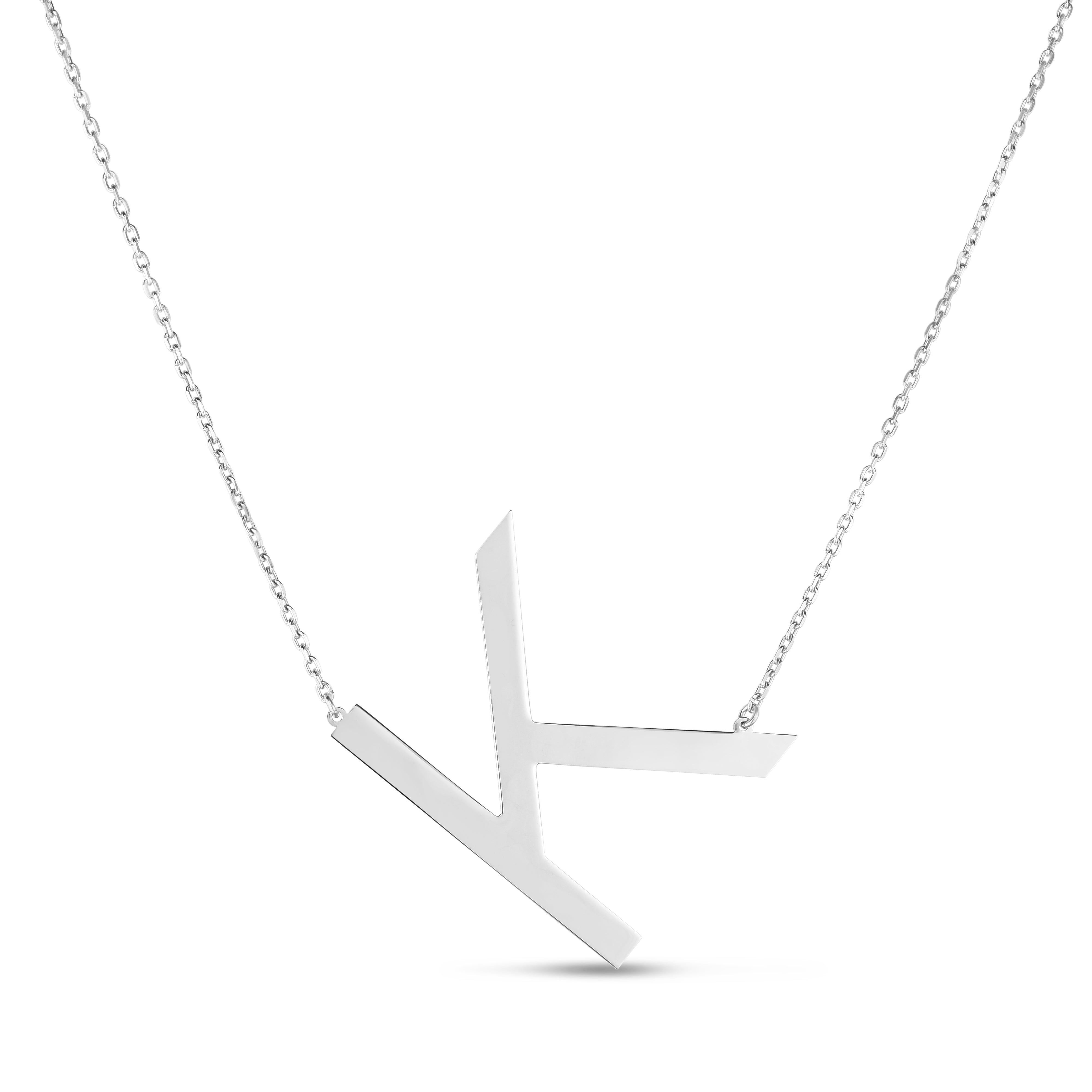 Silver 18" K Letter Necklace with Lobster Clasp. Adjustable to 16".