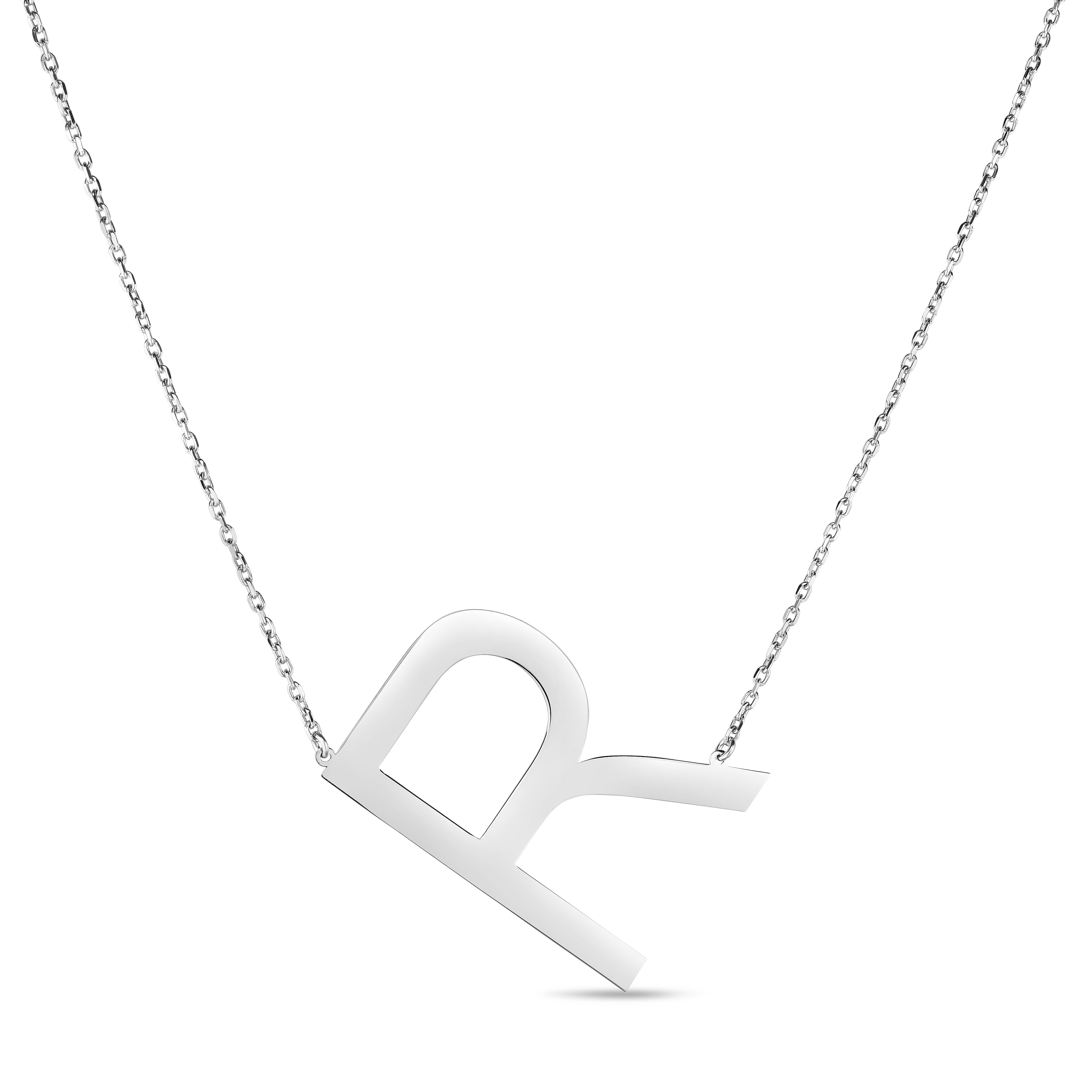 Silver 18" R Letter Necklace with Lobster Clasp. Adjustable to 16".