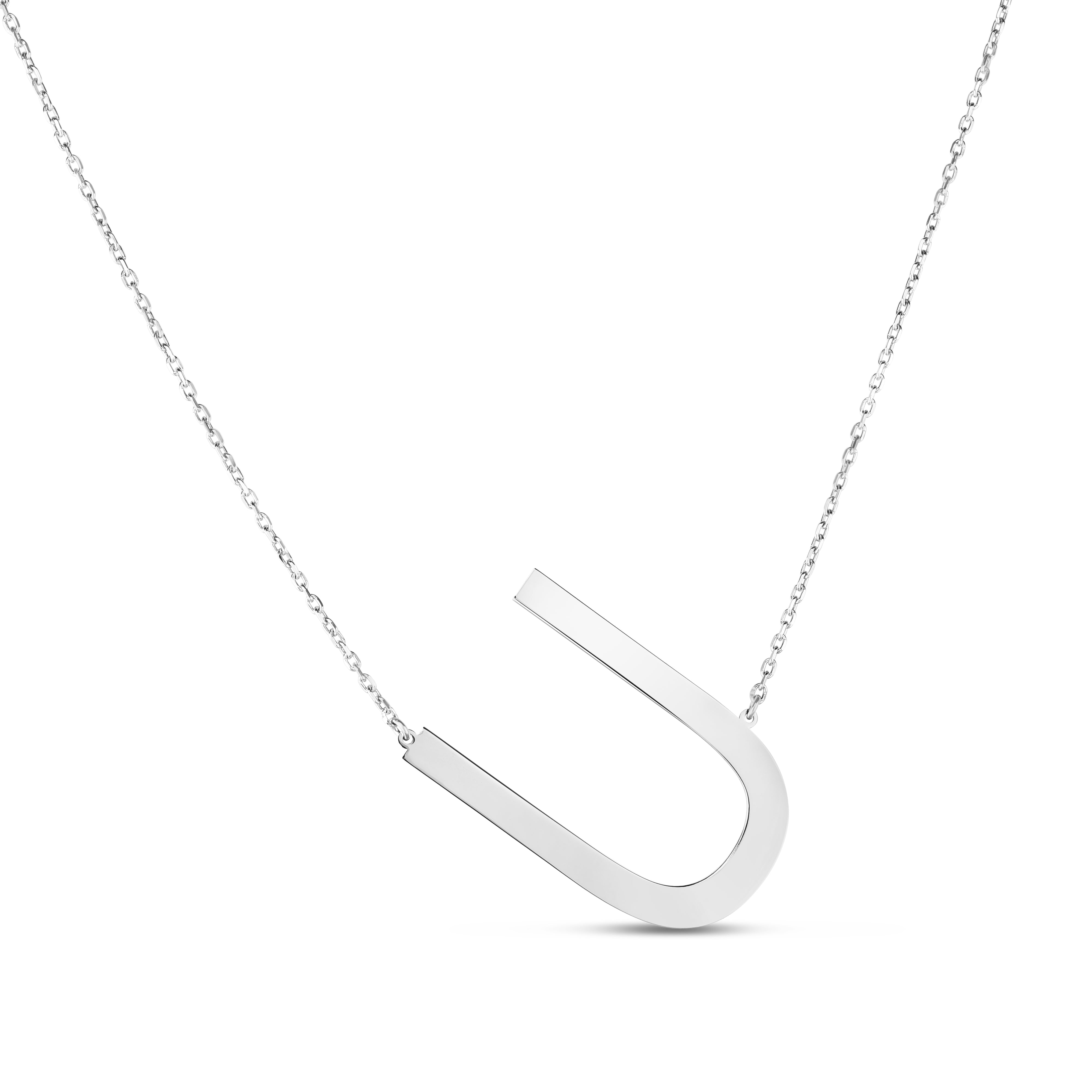 Silver 18" U Letter Necklace with Lobster Clasp. Adjustable to 16".