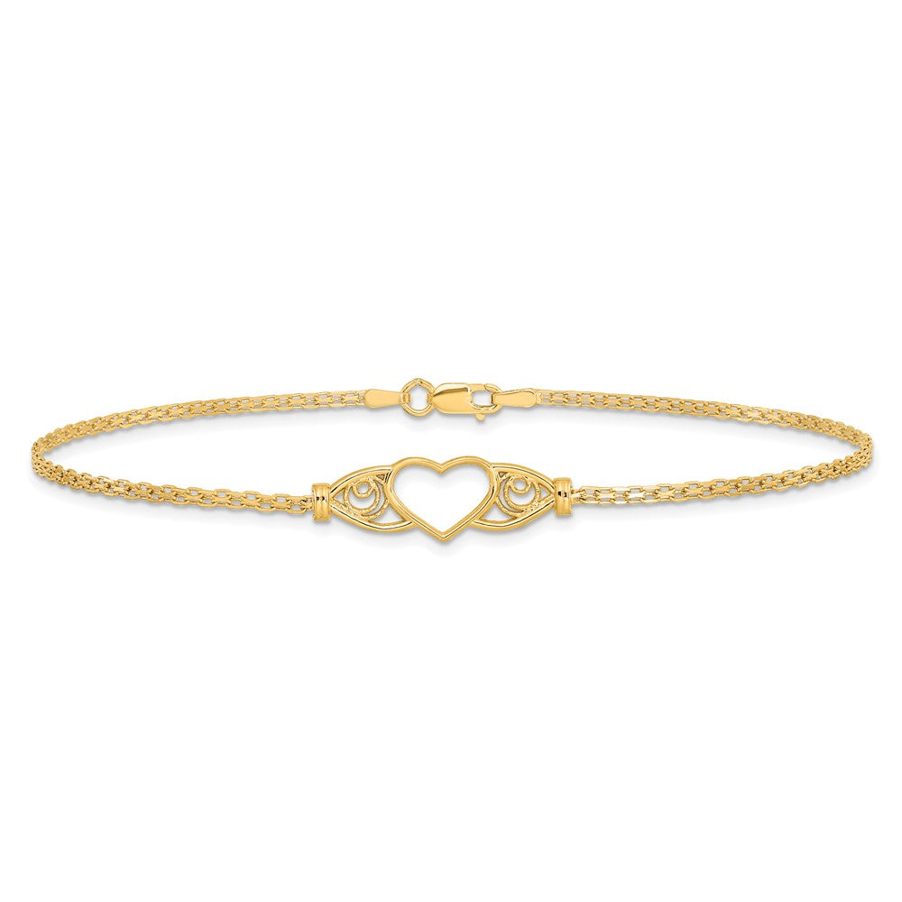 14k Polished Heart 10inch  Anklet