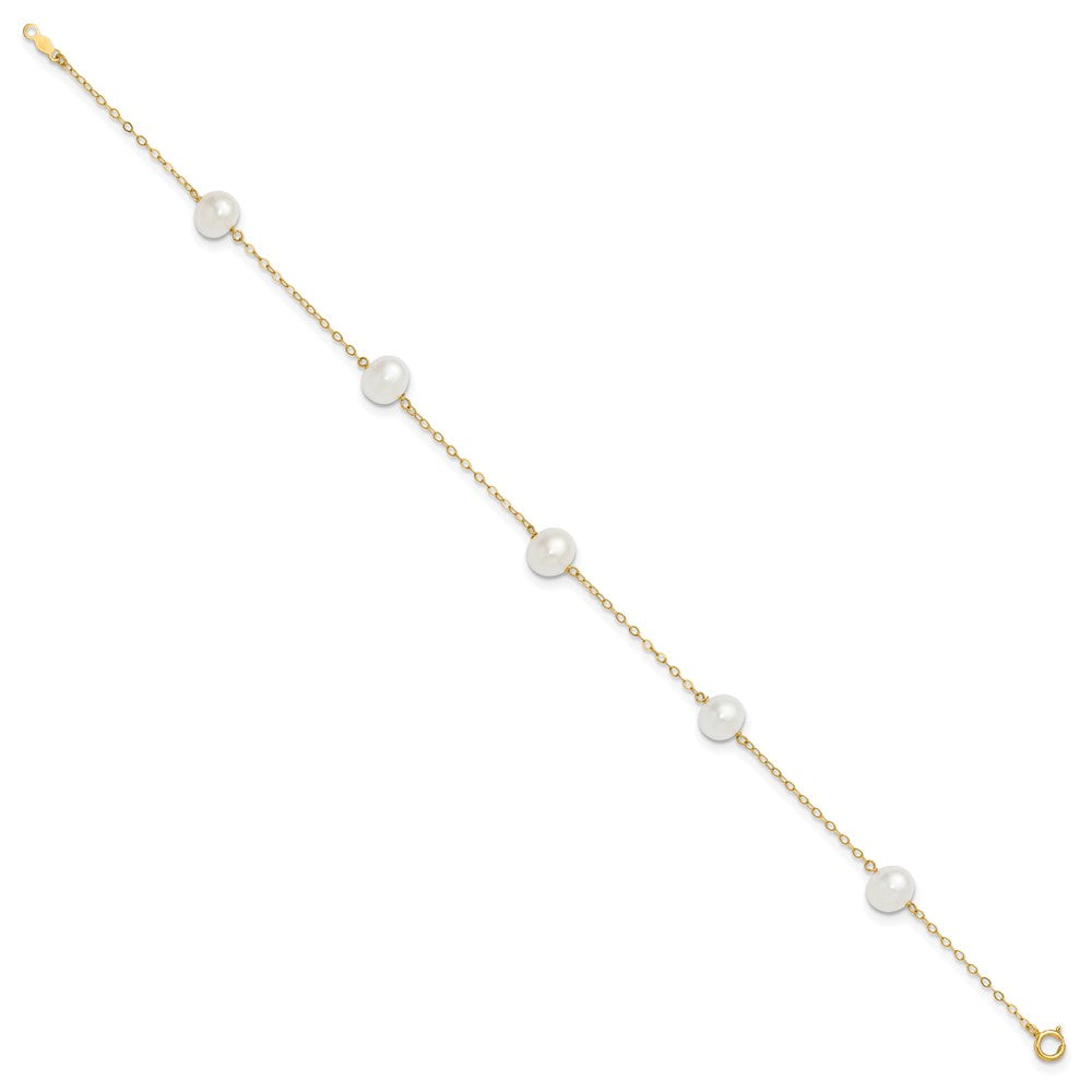 14K 7-8mm White Near Round FW Cultured Pearl 5-station 9in Anklet