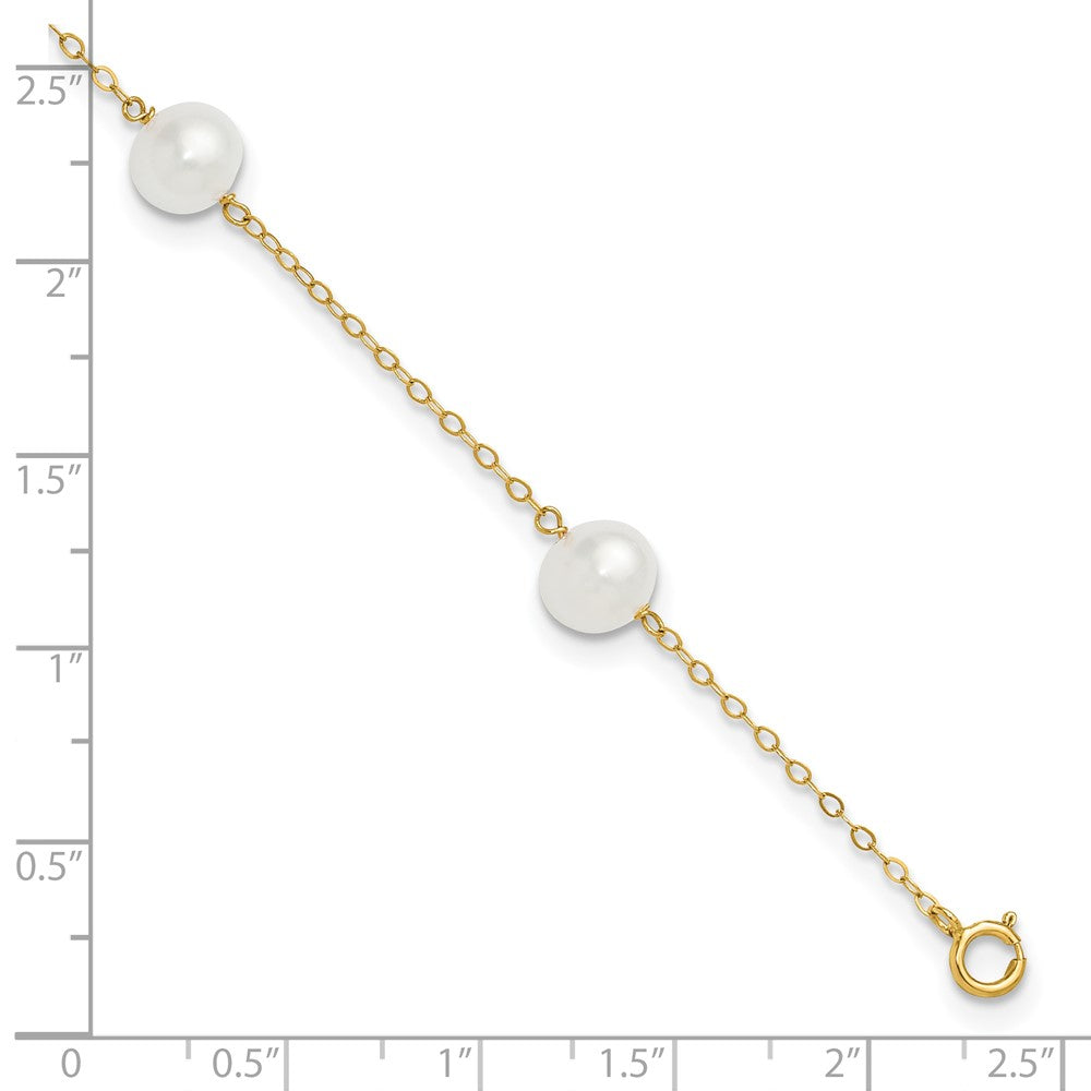 14K 7-8mm White Near Round FW Cultured Pearl 5-station 9in Anklet