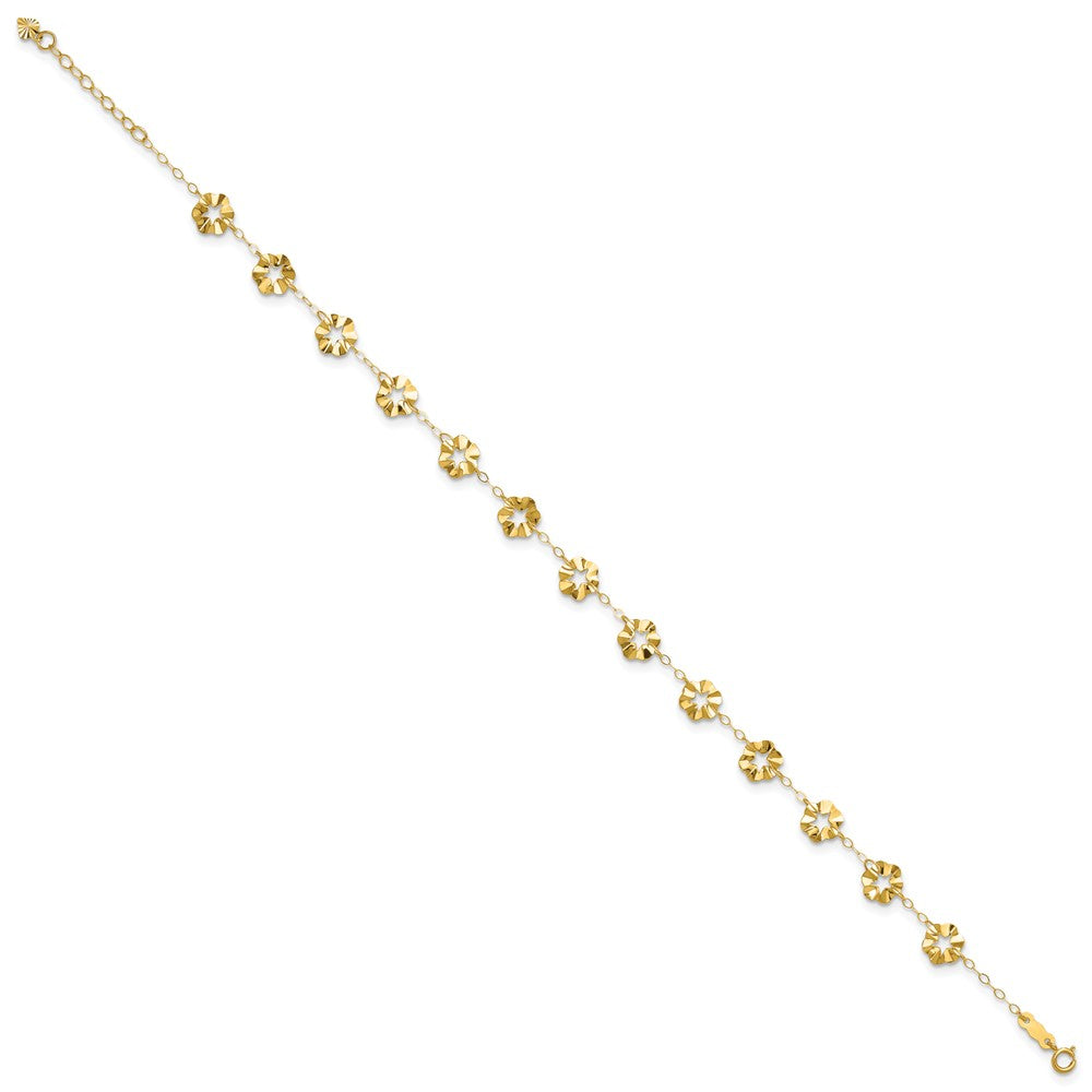 14k Adjustable Flower 9in Plus 1in ext. Anklet