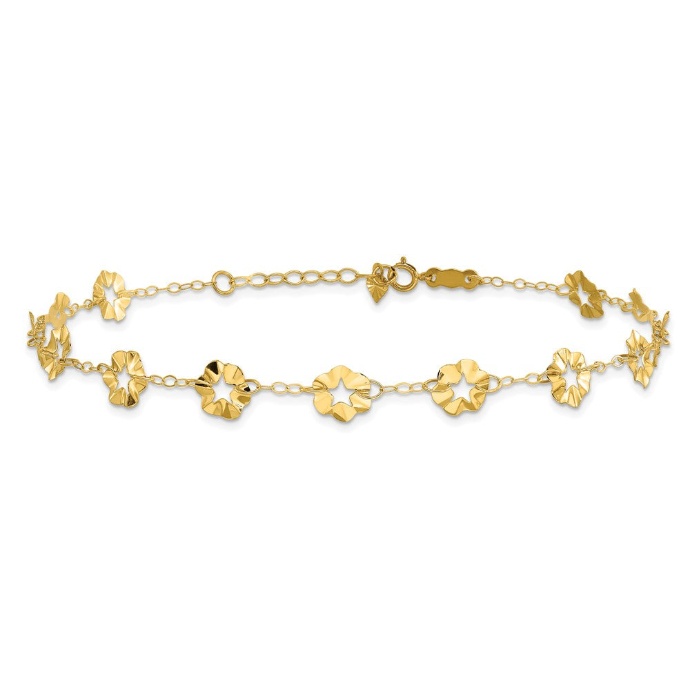 14k Adjustable Flower 9in Plus 1in ext. Anklet