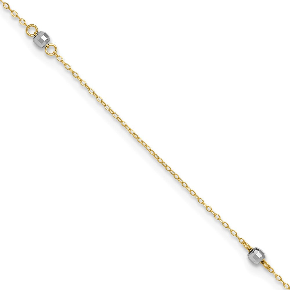 14k Two-tone Mirror Bead 9in Plus 1in ext. Anklet