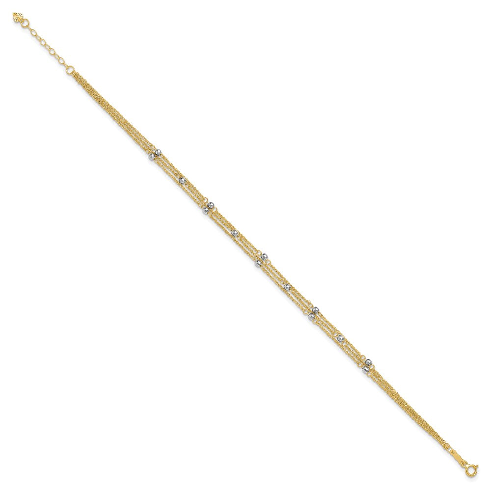 14k Two-tone Triple Strand 9in Plus 1in ext. Anklet