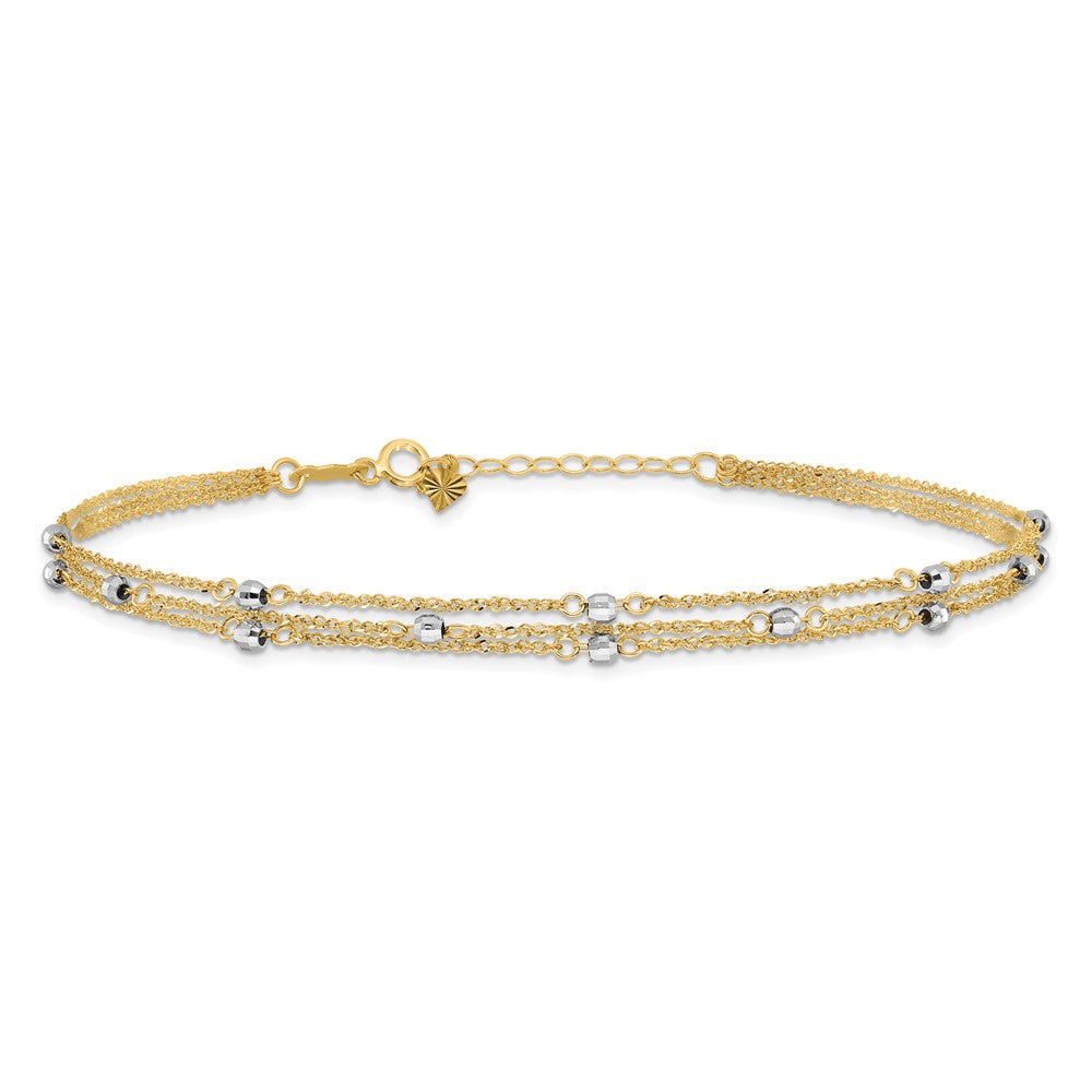 14k Two-tone Triple Strand 9in Plus 1in ext. Anklet