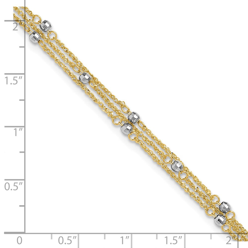 14k Two-tone Triple Strand 9in Plus 1in ext. Anklet