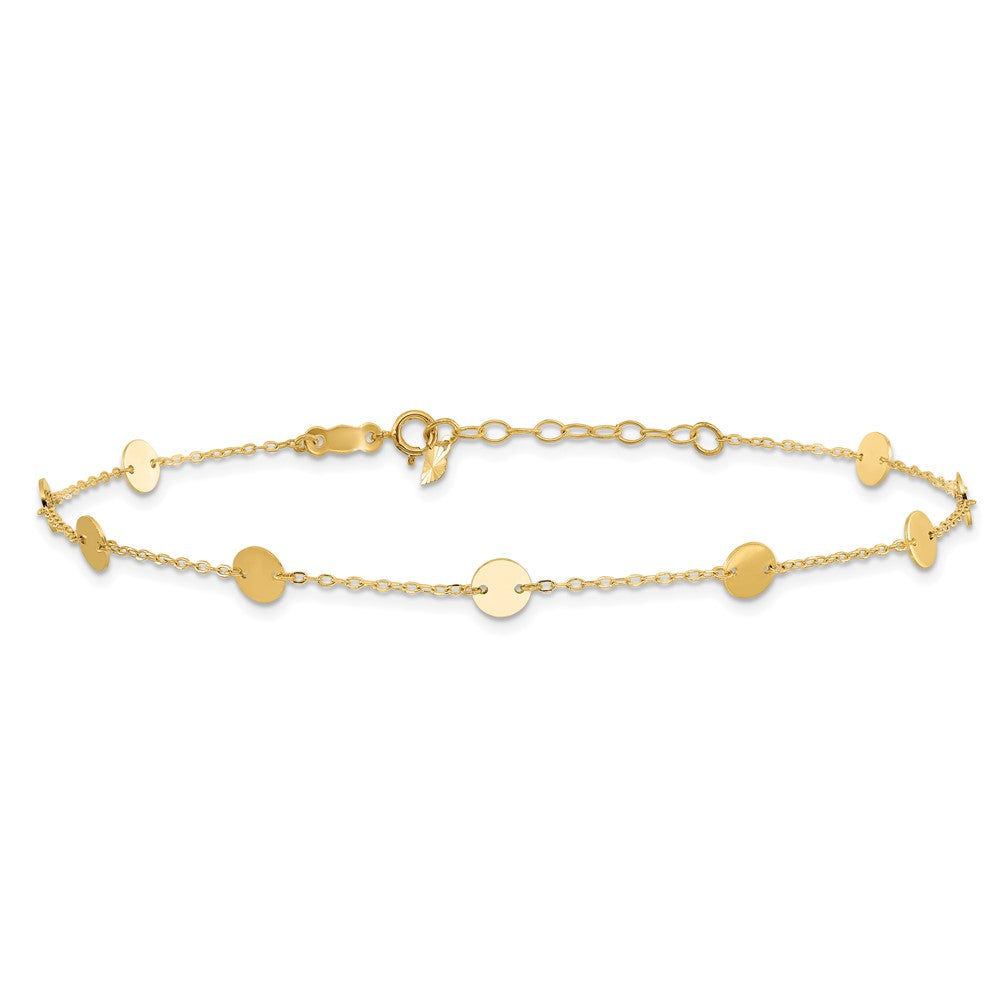 14K Polished Disc 9in Plus 1in ext. Anklet