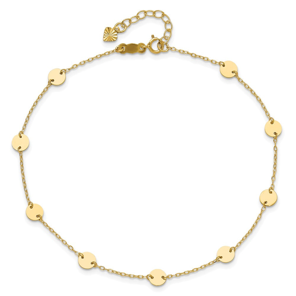 14K Polished Disc 9in Plus 1in ext. Anklet