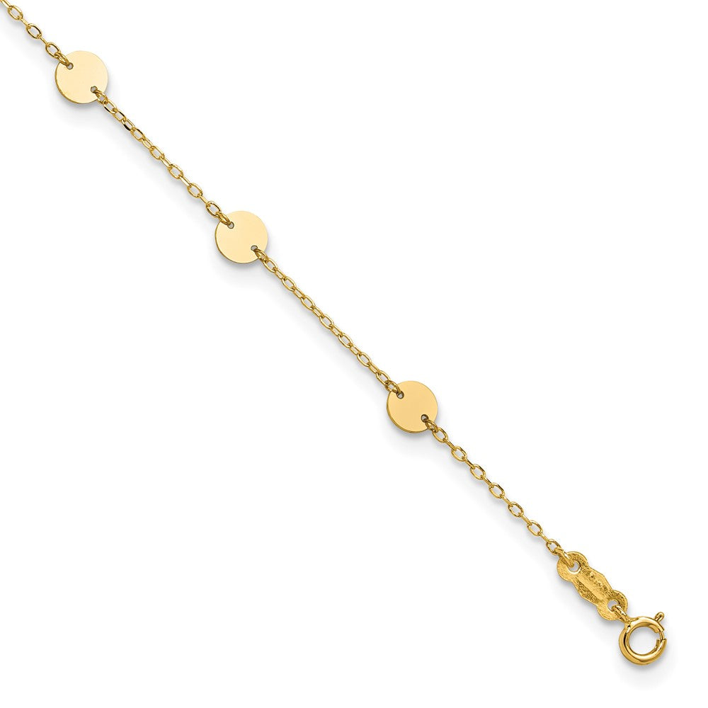 14K Polished Disc 9in Plus 1in ext. Anklet