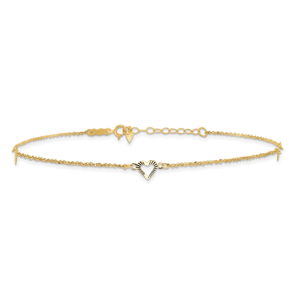 14k Diamond-cut Hearts 9in Plus 1in ext Anklet