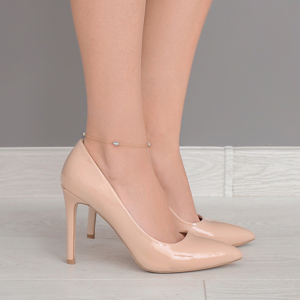 14k Two-tone Puff Heart 9in Plus 1in ext Anklet