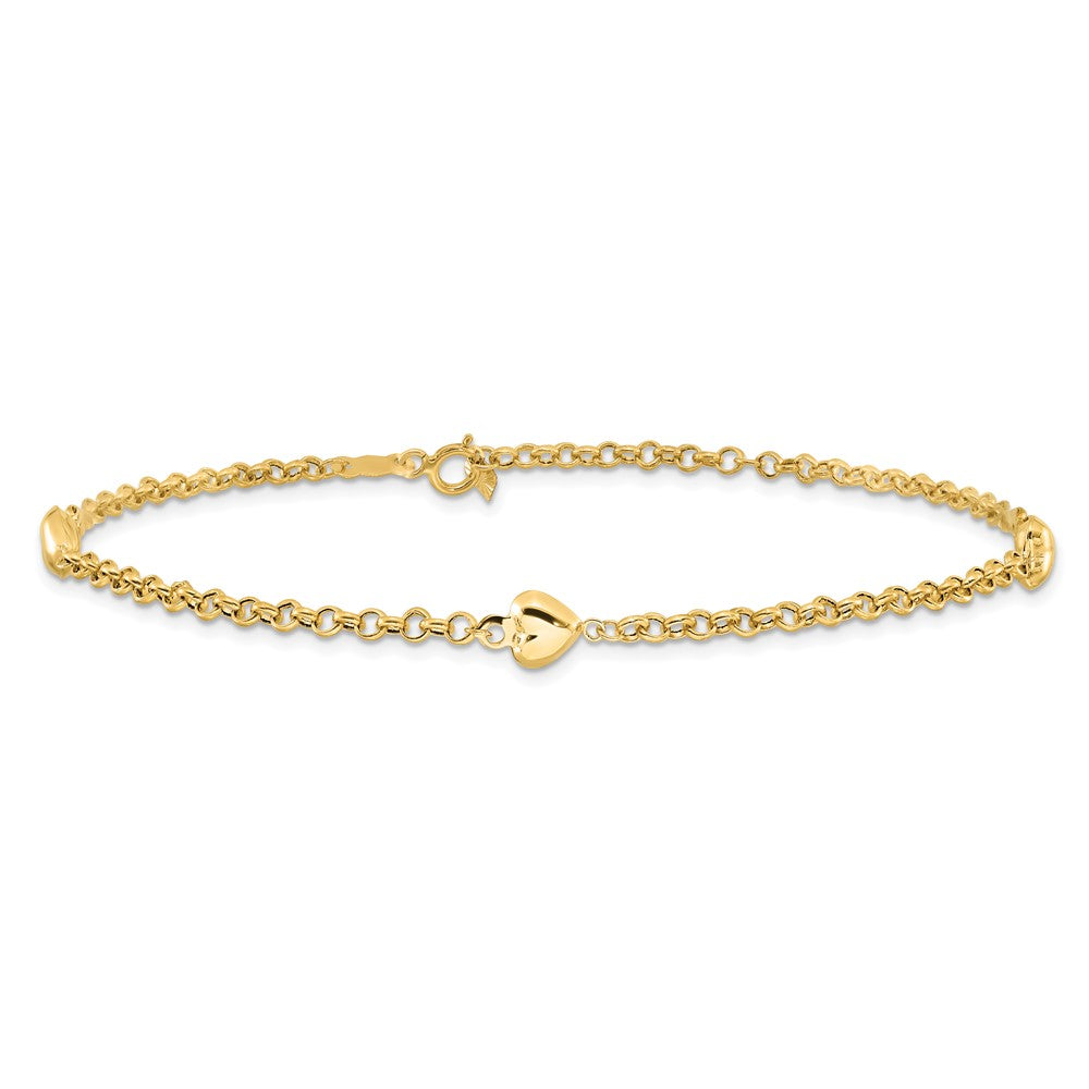 14k Puff Heart 10in Anklet