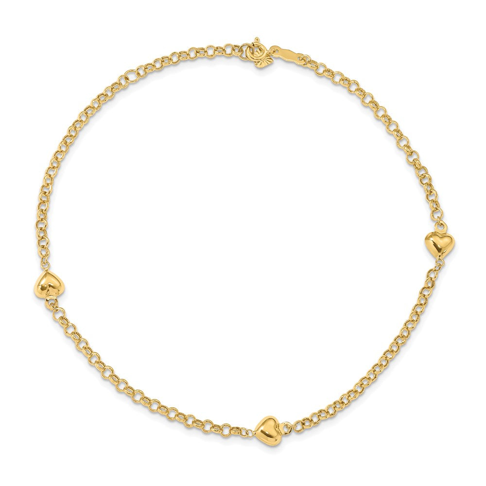 14k Puff Heart 10in Anklet