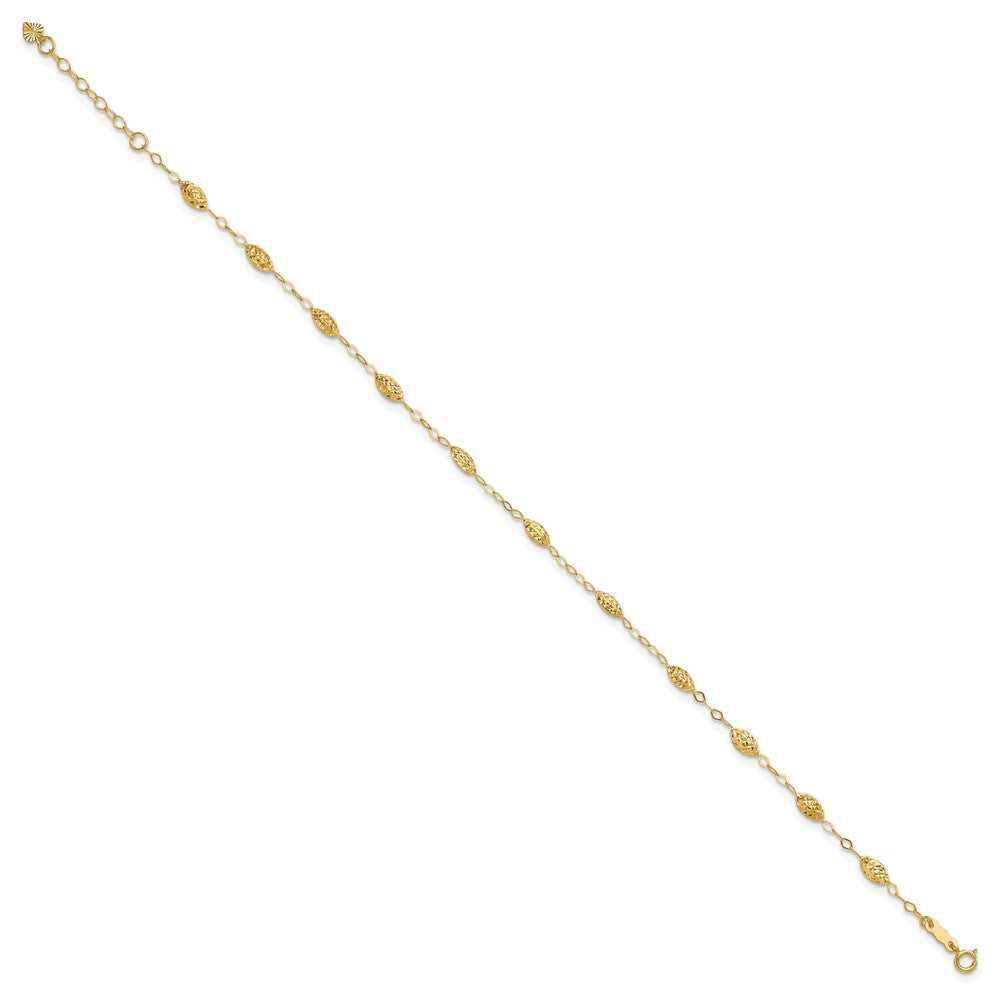 14k Puff Rice Bead 9in Plus 1in ext Anklet