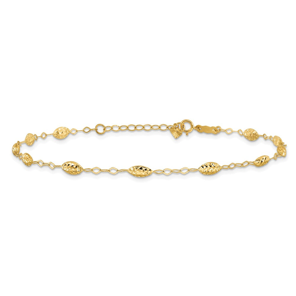 14k Puff Rice Bead 9in Plus 1in ext Anklet