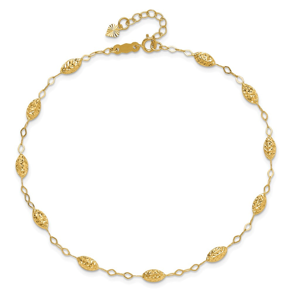 14k Puff Rice Bead 9in Plus 1in ext Anklet