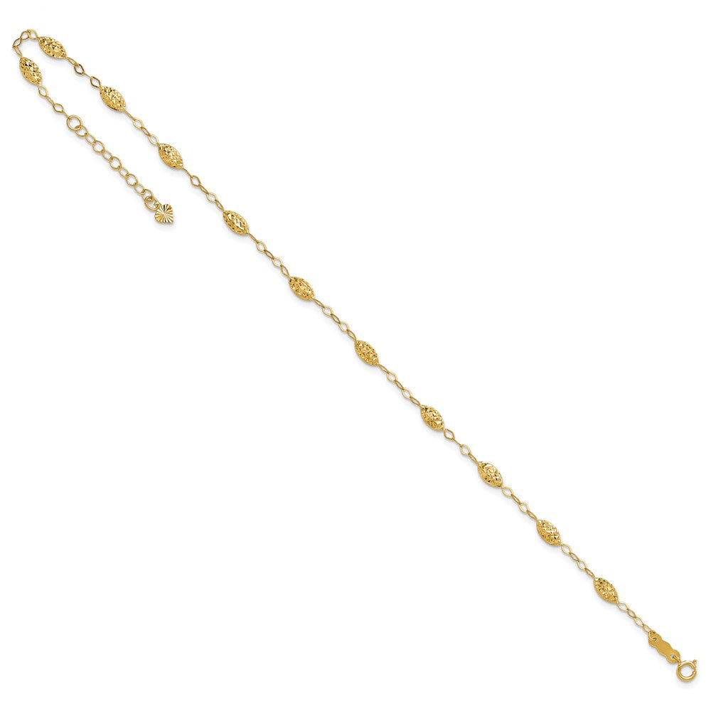 14k Puff Rice Bead 9in Plus 1in ext Anklet