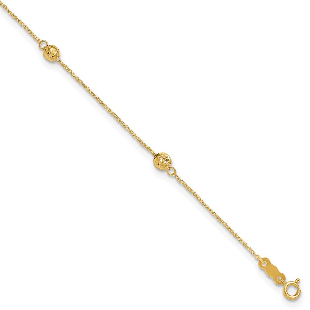 14k Diamond-cut Bead w/ 1in ext. Anklet