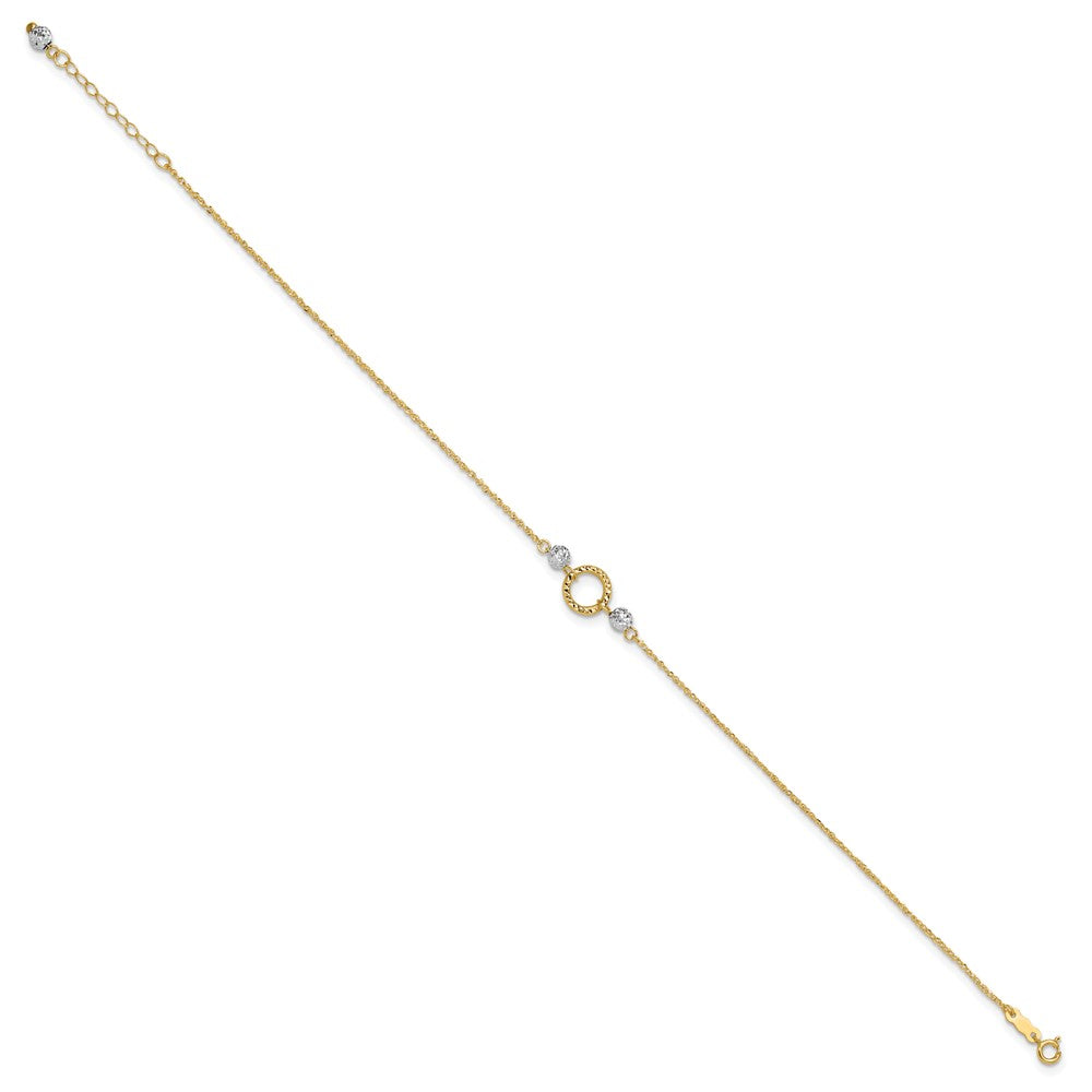 14k Two-tone Circle and Bead 9in Plus 1in ext. Anklet