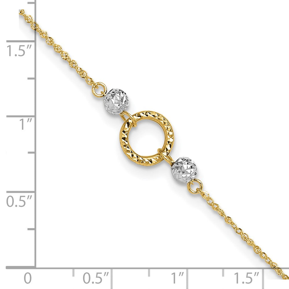 14k Two-tone Circle and Bead 9in Plus 1in ext. Anklet