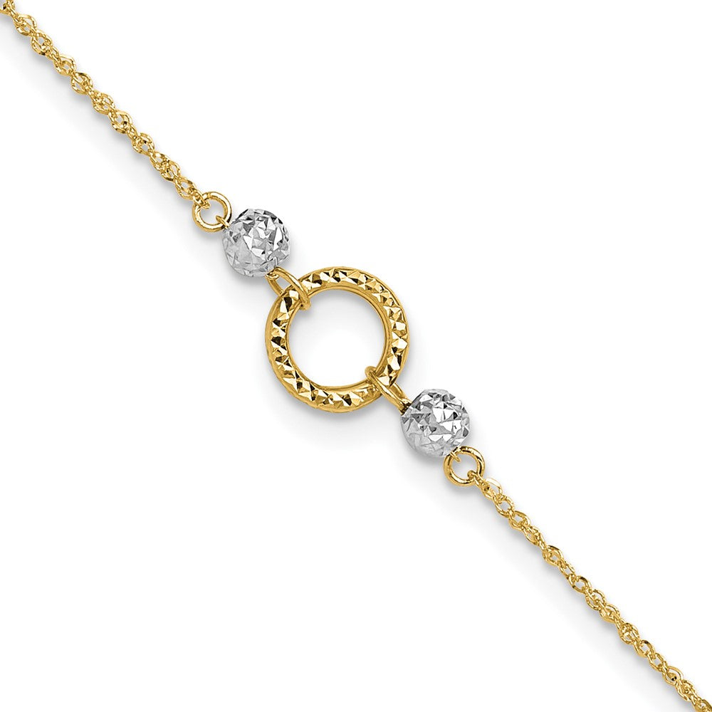 14k Two-tone Circle and Bead 9in Plus 1in ext. Anklet