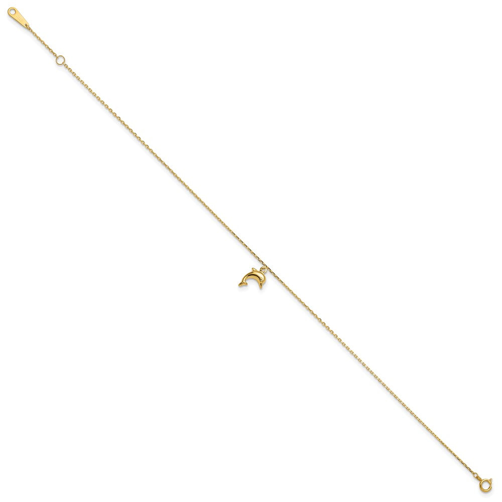 14k Dolphin Charm 9in with 1in Extension Anklet