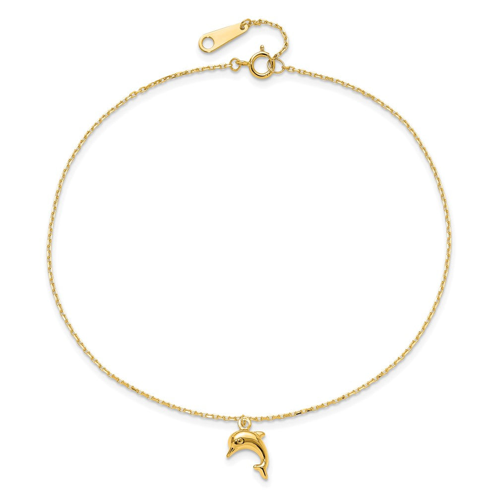 14k Dolphin Charm 9in with 1in Extension Anklet