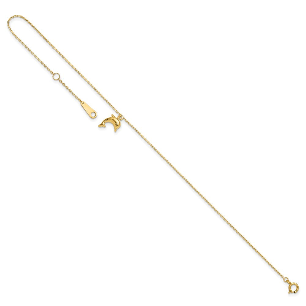 14k Dolphin Charm 9in with 1in Extension Anklet