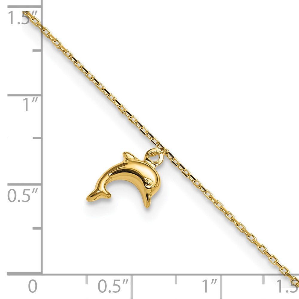 14k Dolphin Charm 9in with 1in Extension Anklet