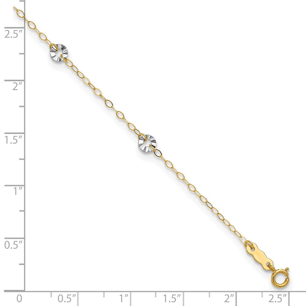 14K Two-tone Oval Chain with Wavy Circles 9in Plus 1in Ext Anklet