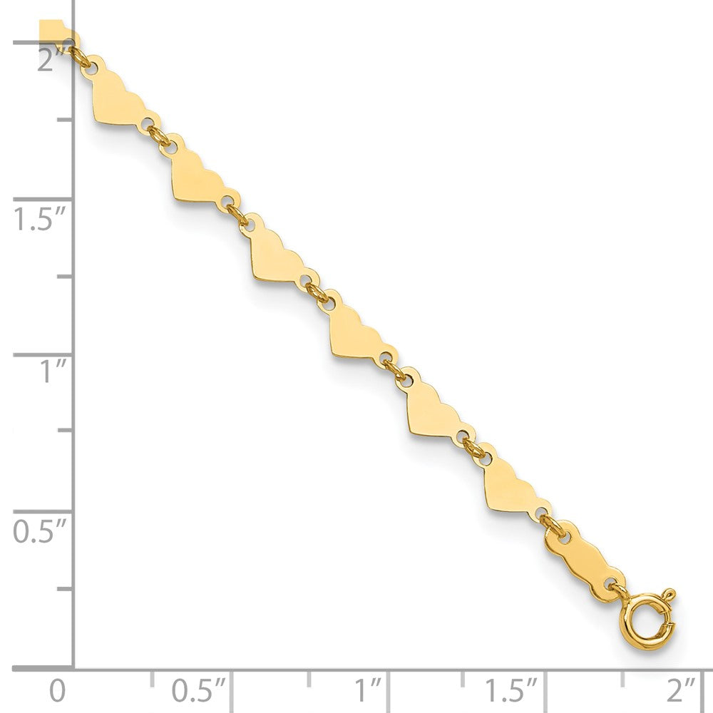 14K Oval Link Chain with Hearts 9in Plus 1in Ext Anklet