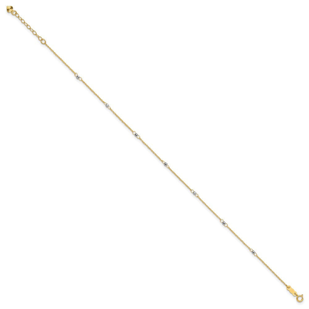 14K Two-tone Ropa Mirror Bead 9in Plus 1in Ext. Anklet