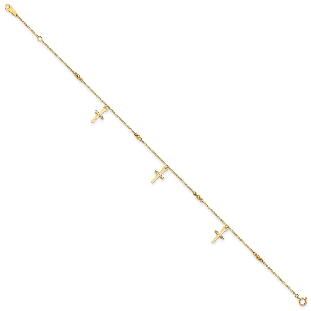 14k Polished and Diamond-cut Cross 9in Plus 1in ext. Anklet