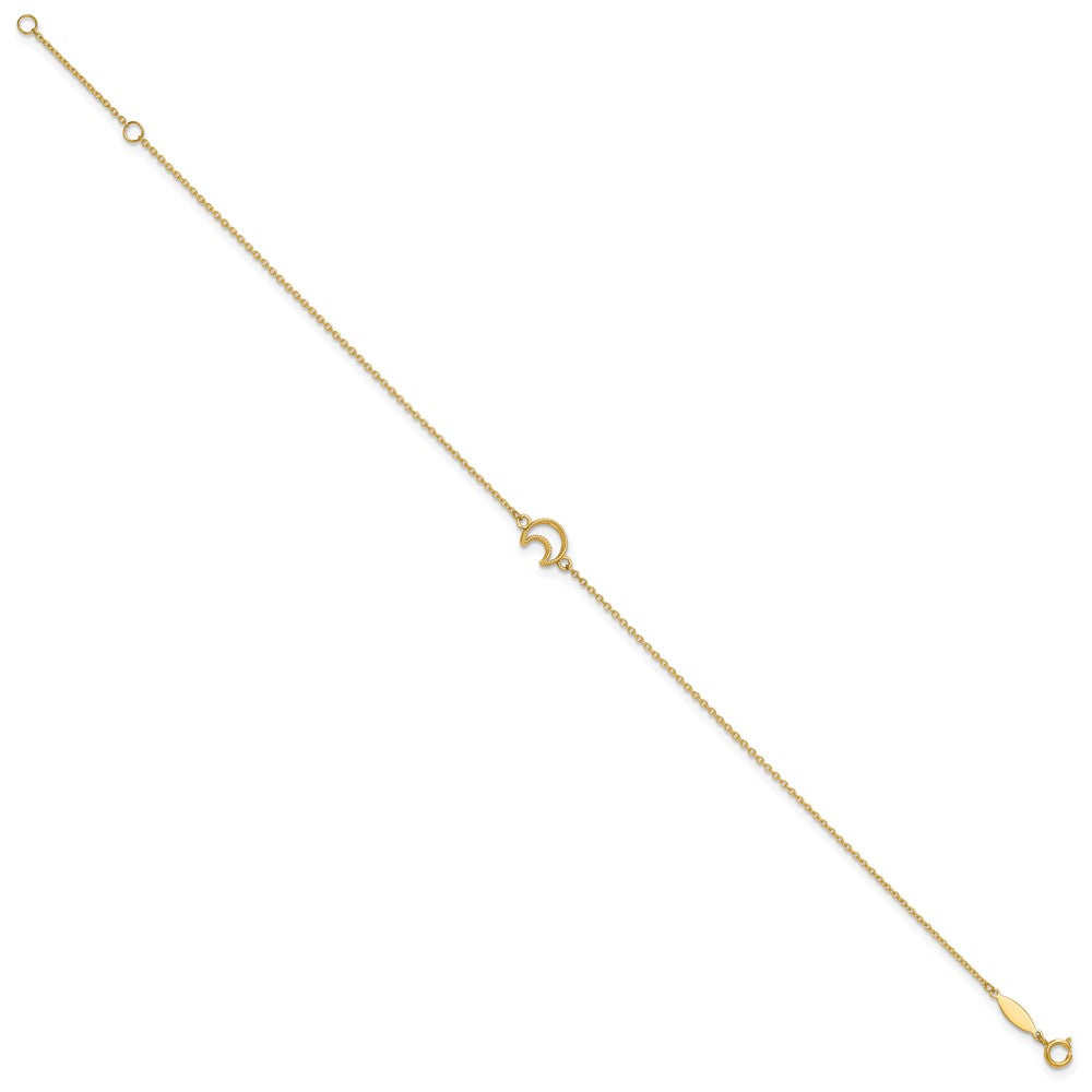 14K Gold Textured and Polished Moon 9in Plus 1in ext. Anklet