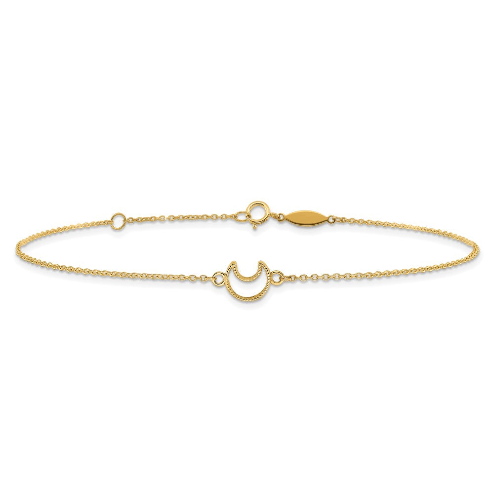 14K Gold Textured and Polished Moon 9in Plus 1in ext. Anklet