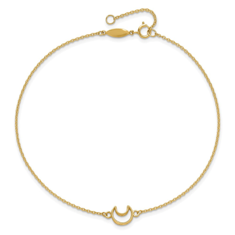 14K Gold Textured and Polished Moon 9in Plus 1in ext. Anklet