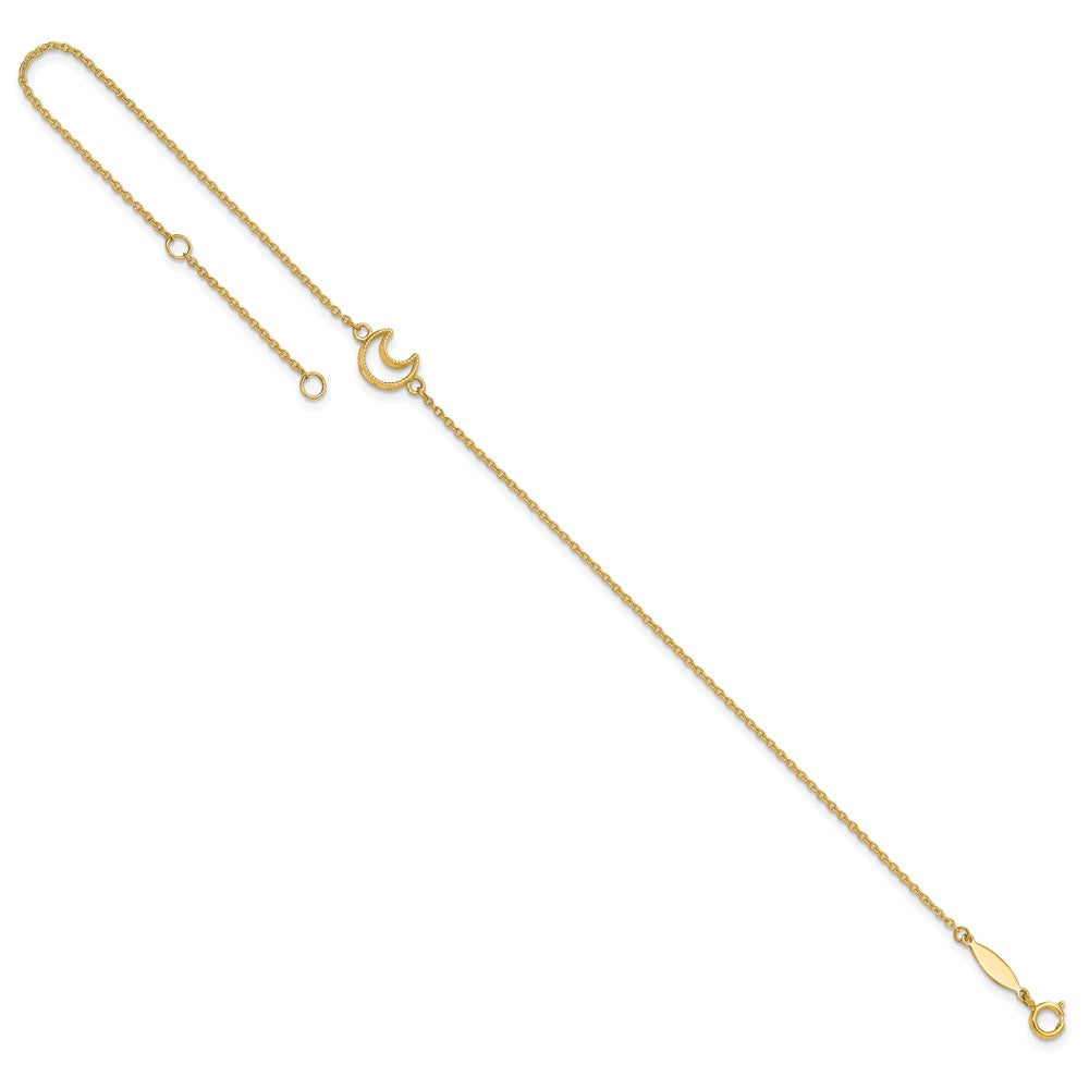 14K Gold Textured and Polished Moon 9in Plus 1in ext. Anklet