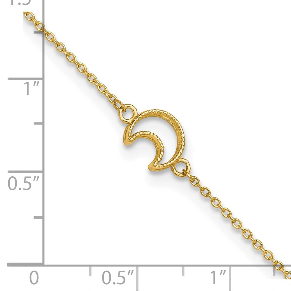 14K Gold Textured and Polished Moon 9in Plus 1in ext. Anklet