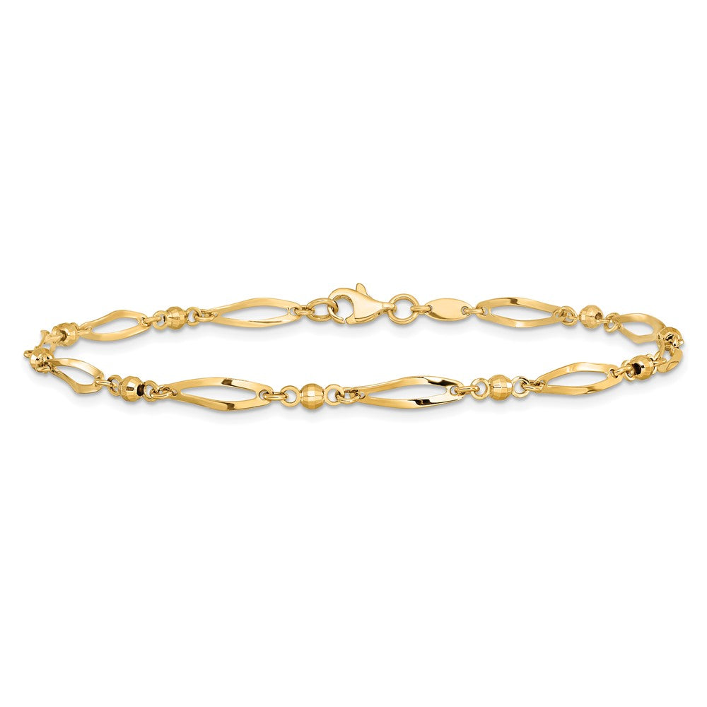 14k Polished and Diamond-cut 9in  Anklet