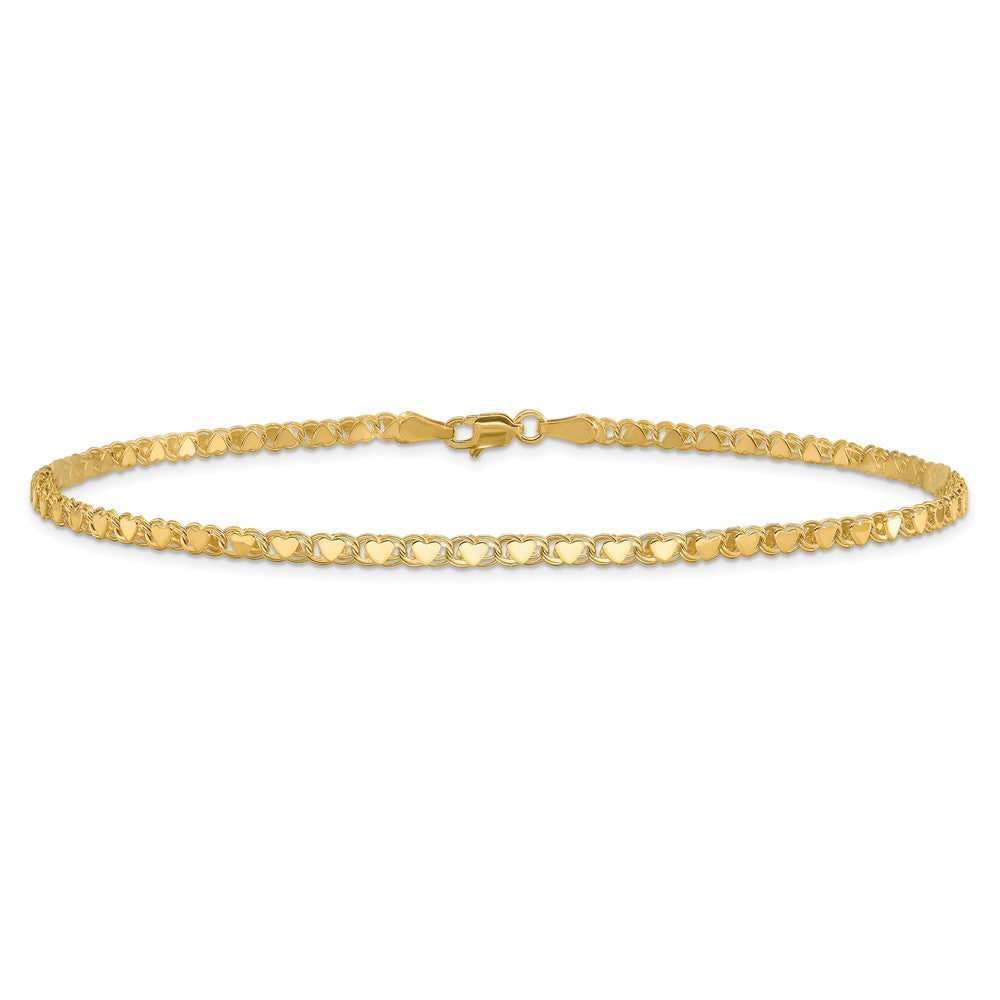 14k Polished Double-Sided Heart 10in Anklet