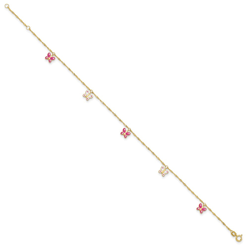 14k Enameled Butterfly 9in Plus 1in Ext Anklet